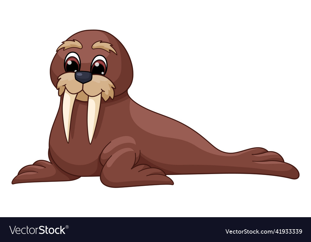 Funny walrus cartoon arctic sea animal character Vector Image