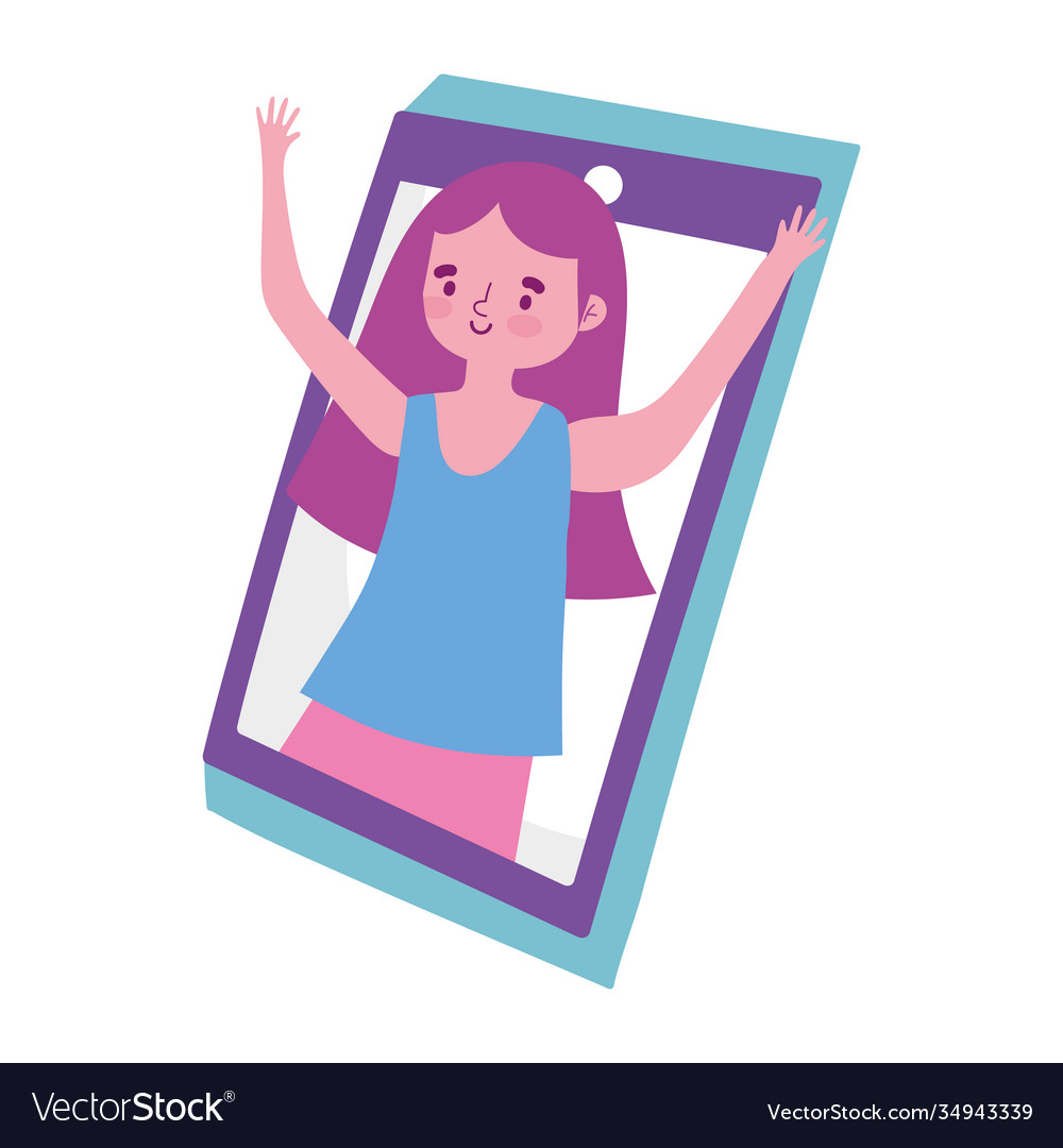 Girl cartoon in video call smartphone isolated Vector Image