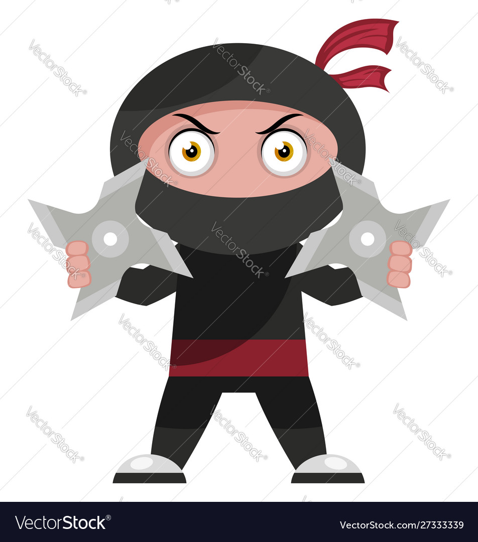 Ninja with shurikens on white background