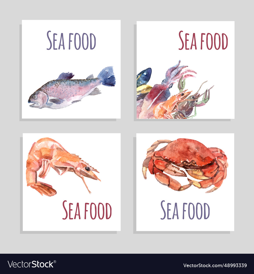 Seafood watercolor banners set