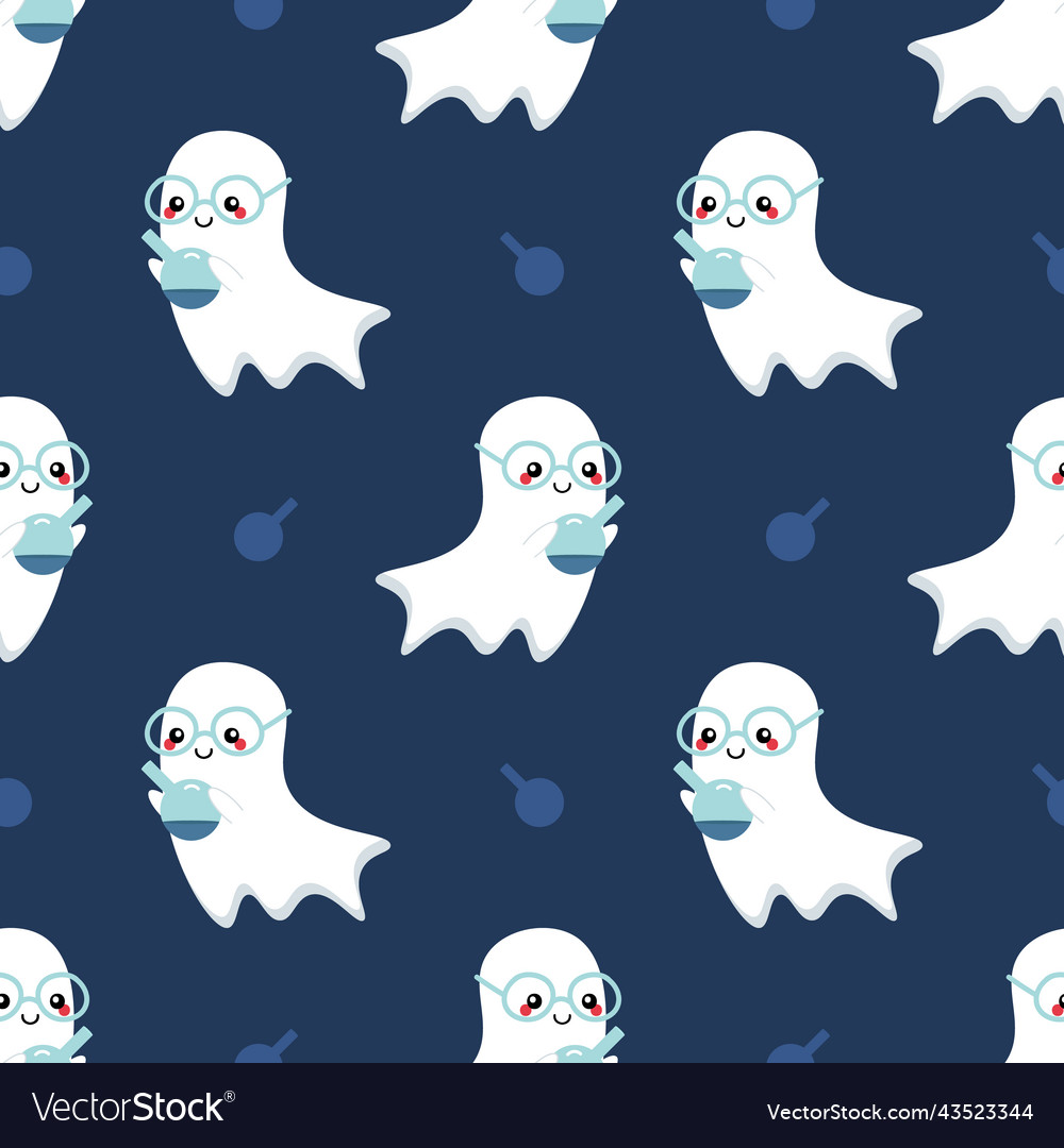 Cute ghost scientist with flask halloween pattern