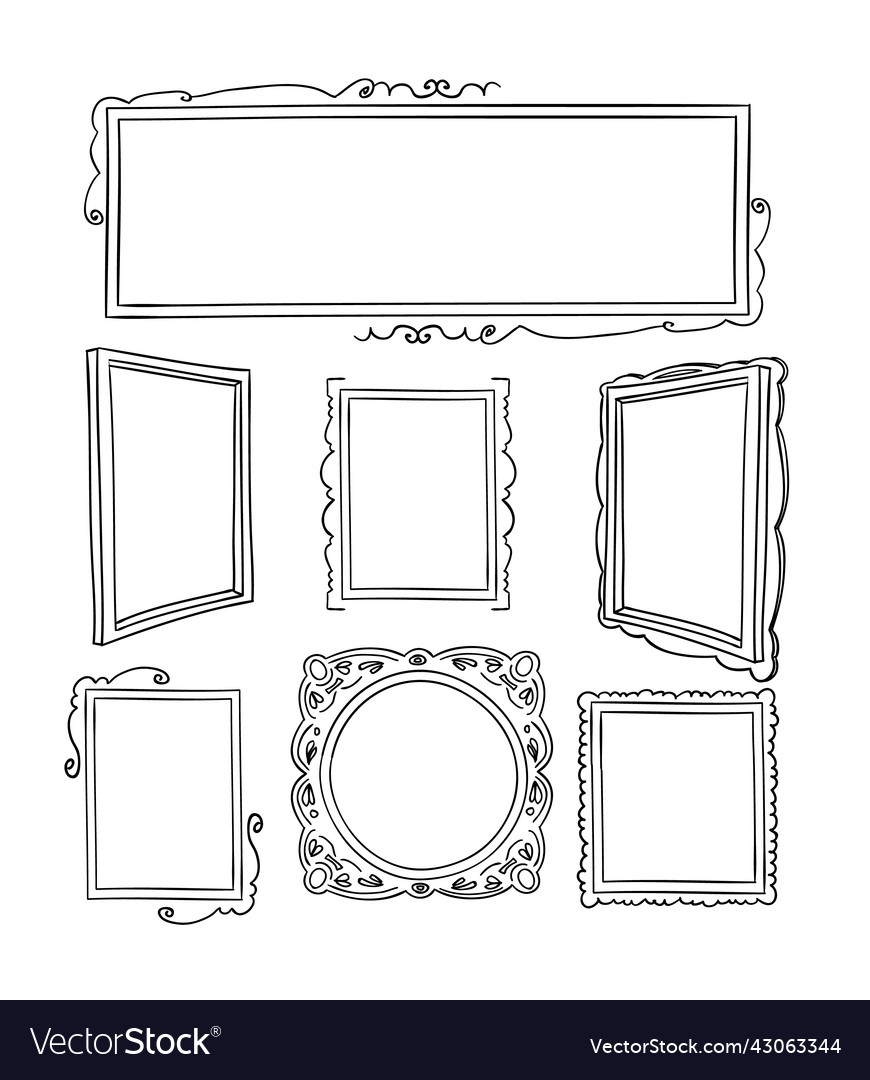 Set picture frames hand drawn Royalty Free Vector Image