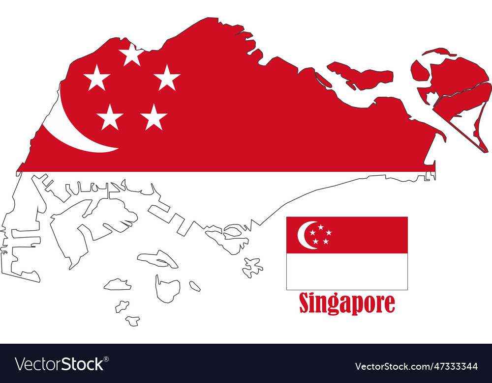 Singapore map and flag Royalty Free Vector Image