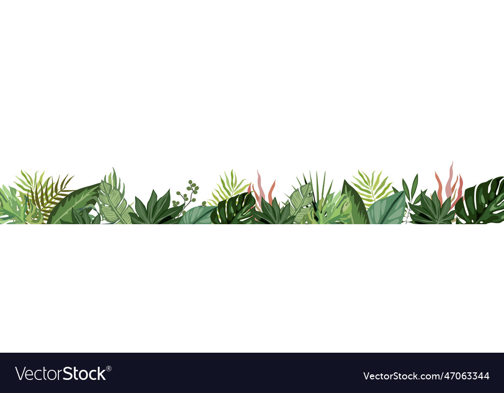 Tropical leaves and branches art border