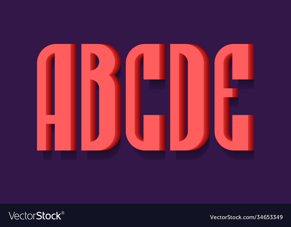 A b c d e red bold 3d letters volumetric