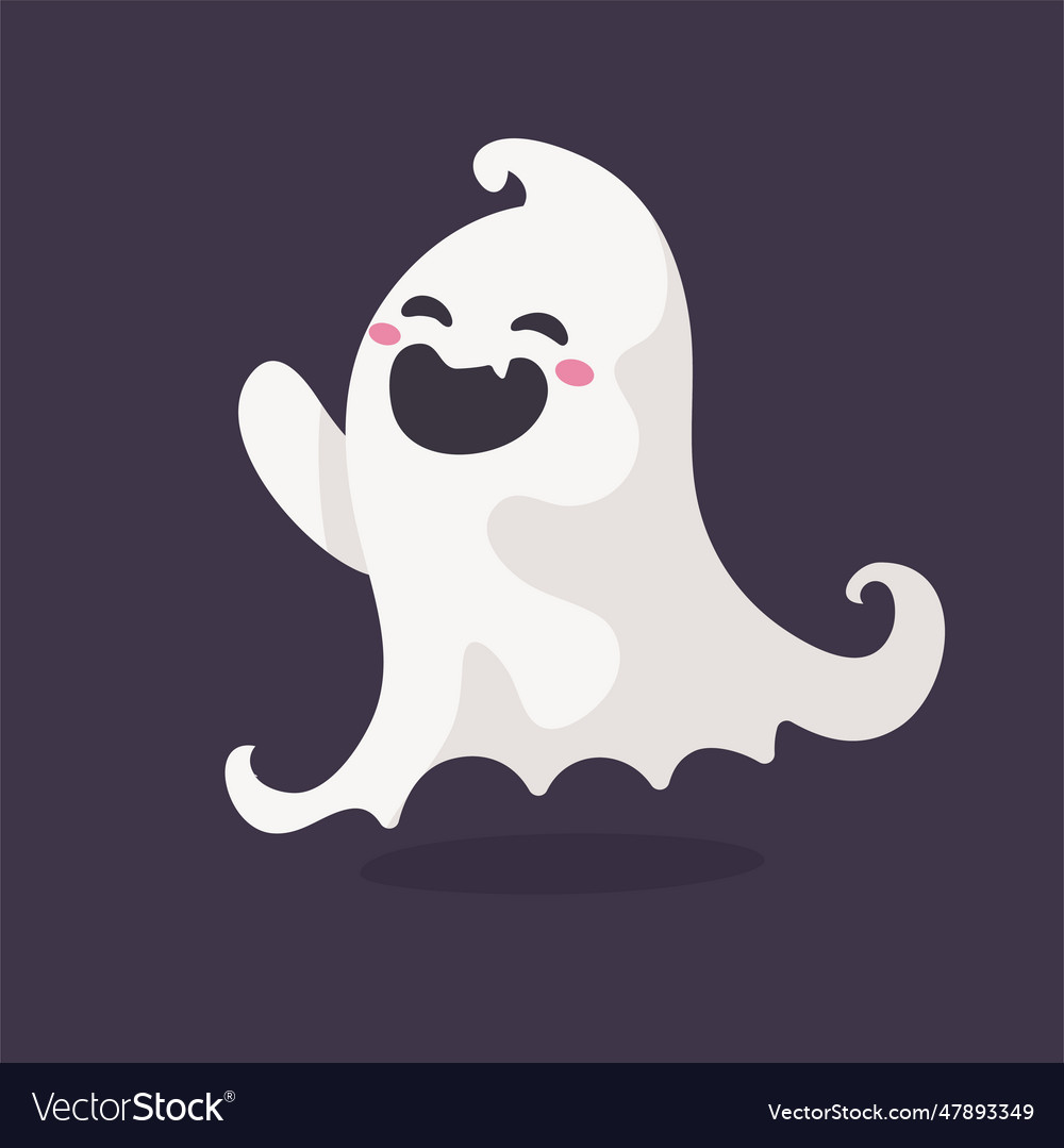 Cartoon ghost in white robe floating haunt