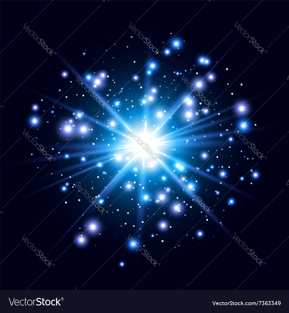 Deep blue glow star burst flare explosion Vector Image