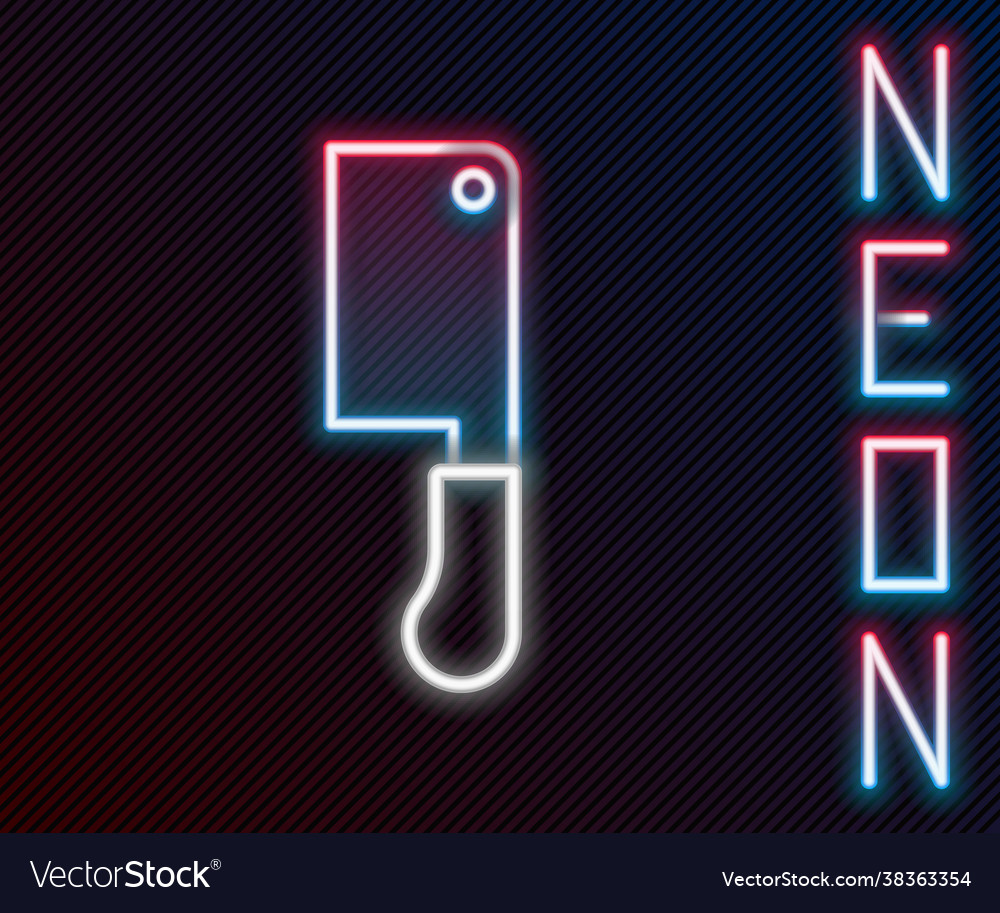 Glowing neon line meat chopper icon isolated