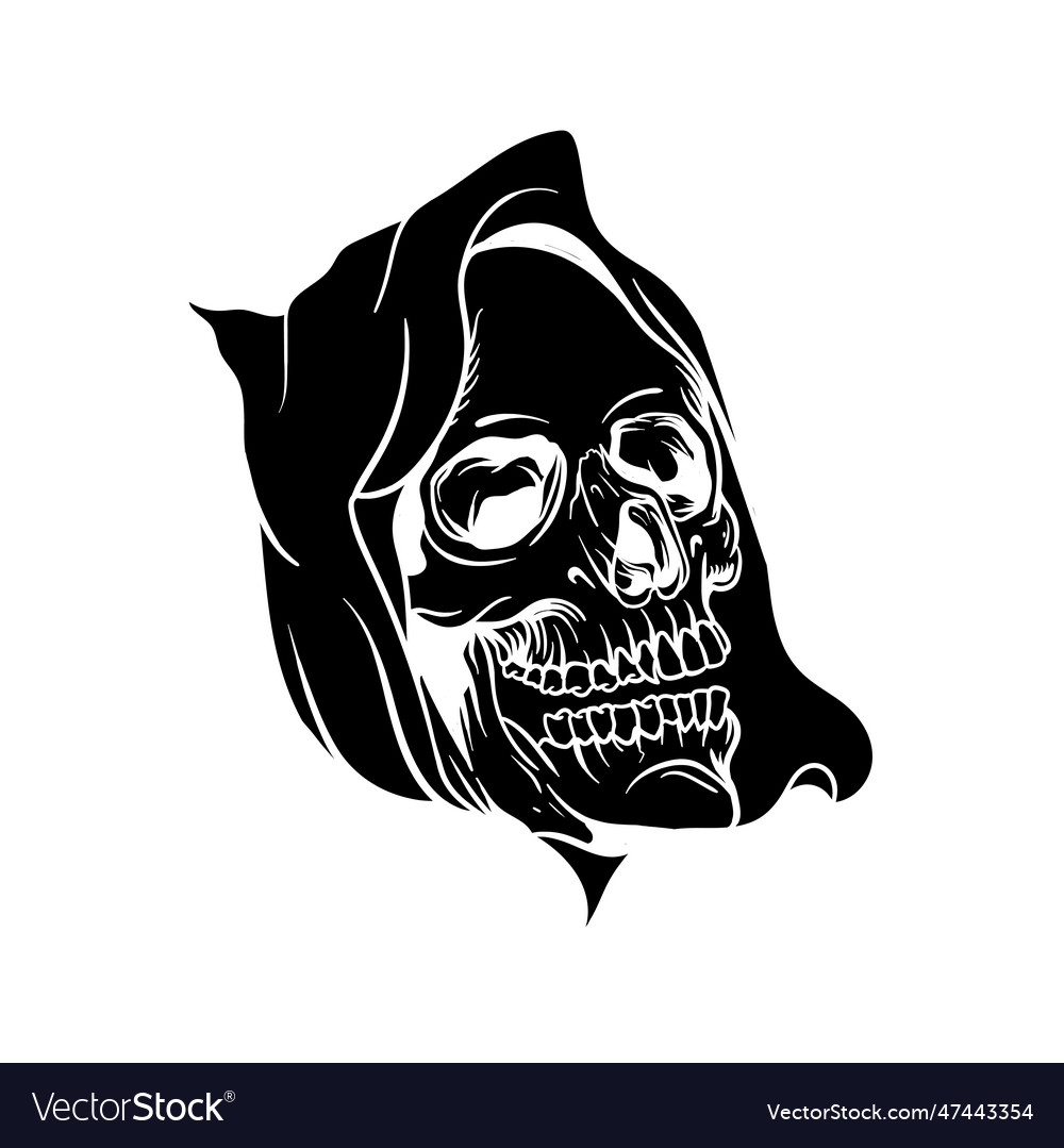 Hand drawn of cool skull head silhouette