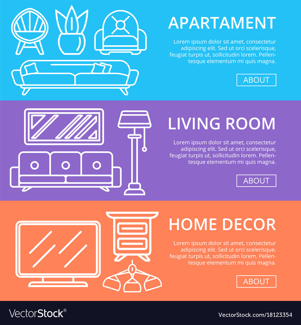 Modern Apartment Decoration Linear Posters Vector Image