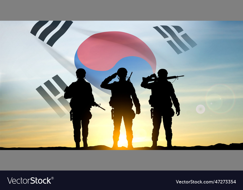 Silhouettes of a soldiers on background of sunset Vector Image