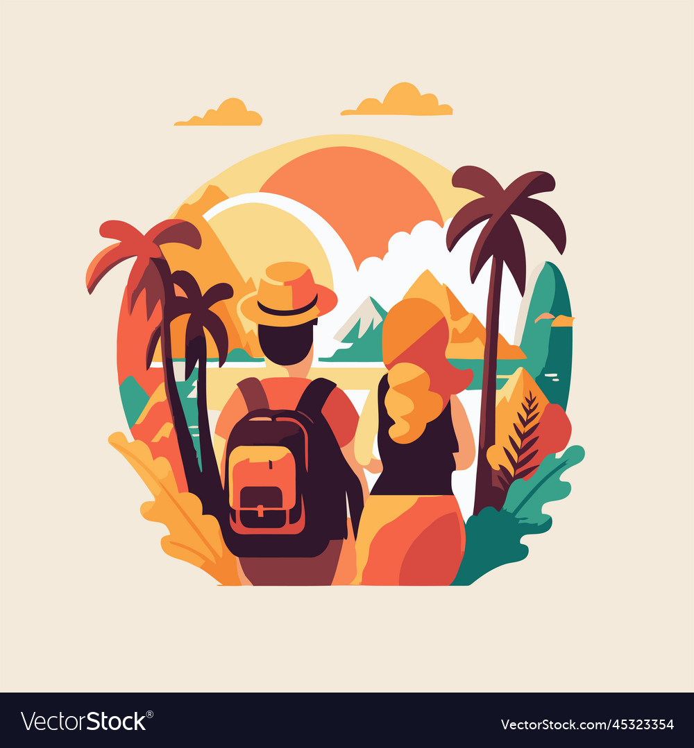 Traveling couple logo going to go on vacation Vector Image