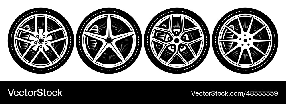 A set of four wheels with different rims template Vector Image