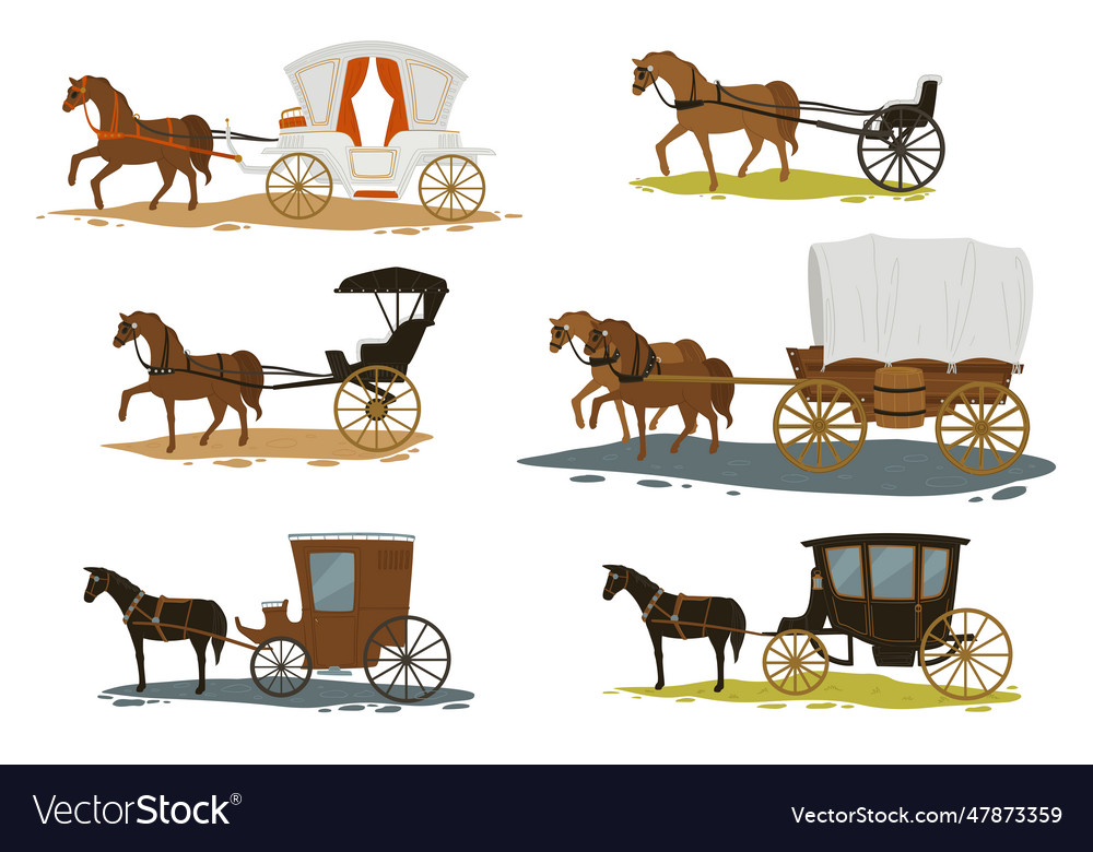 Horses with carriage transport in past Royalty Free Vector