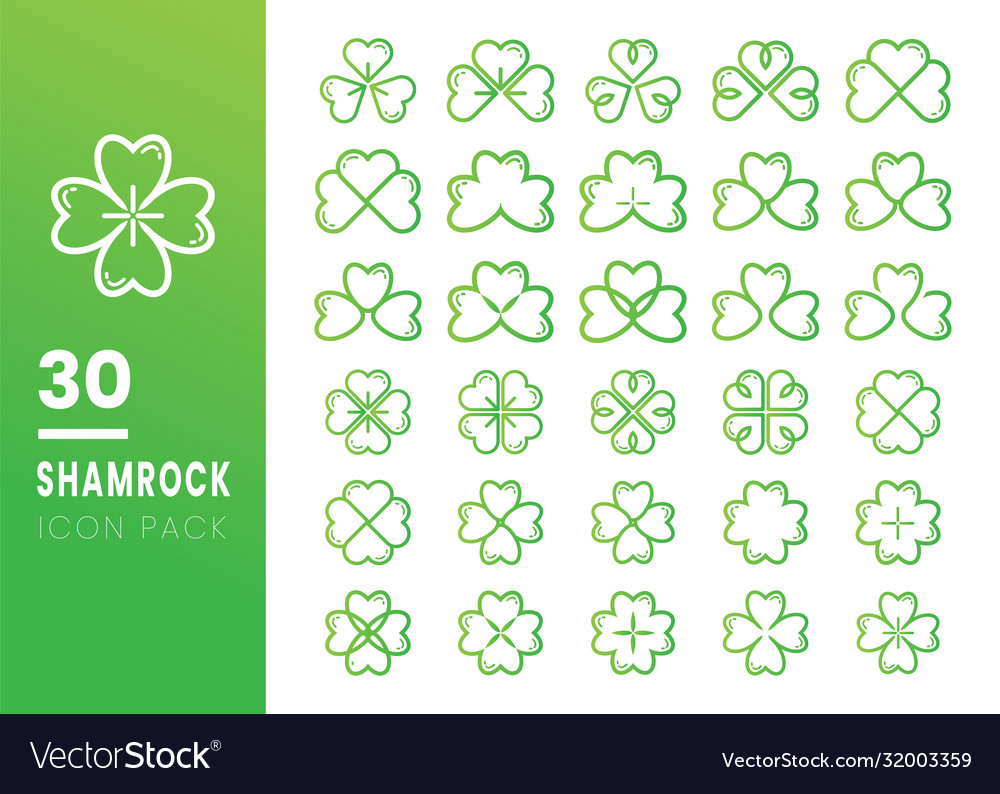 Set 30 Blatt Klee Ikone grün shamrock