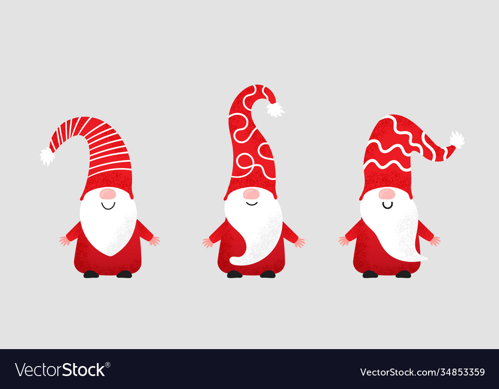 Set cute christmas gnomes in funny hats vector image Set cute christmas gnomes in funny hats