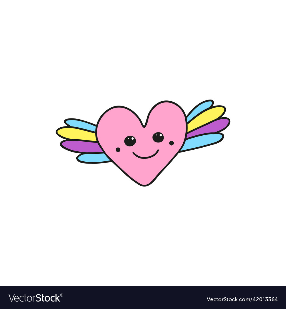 Doodle smiley heart with wings Royalty Free Vector Image