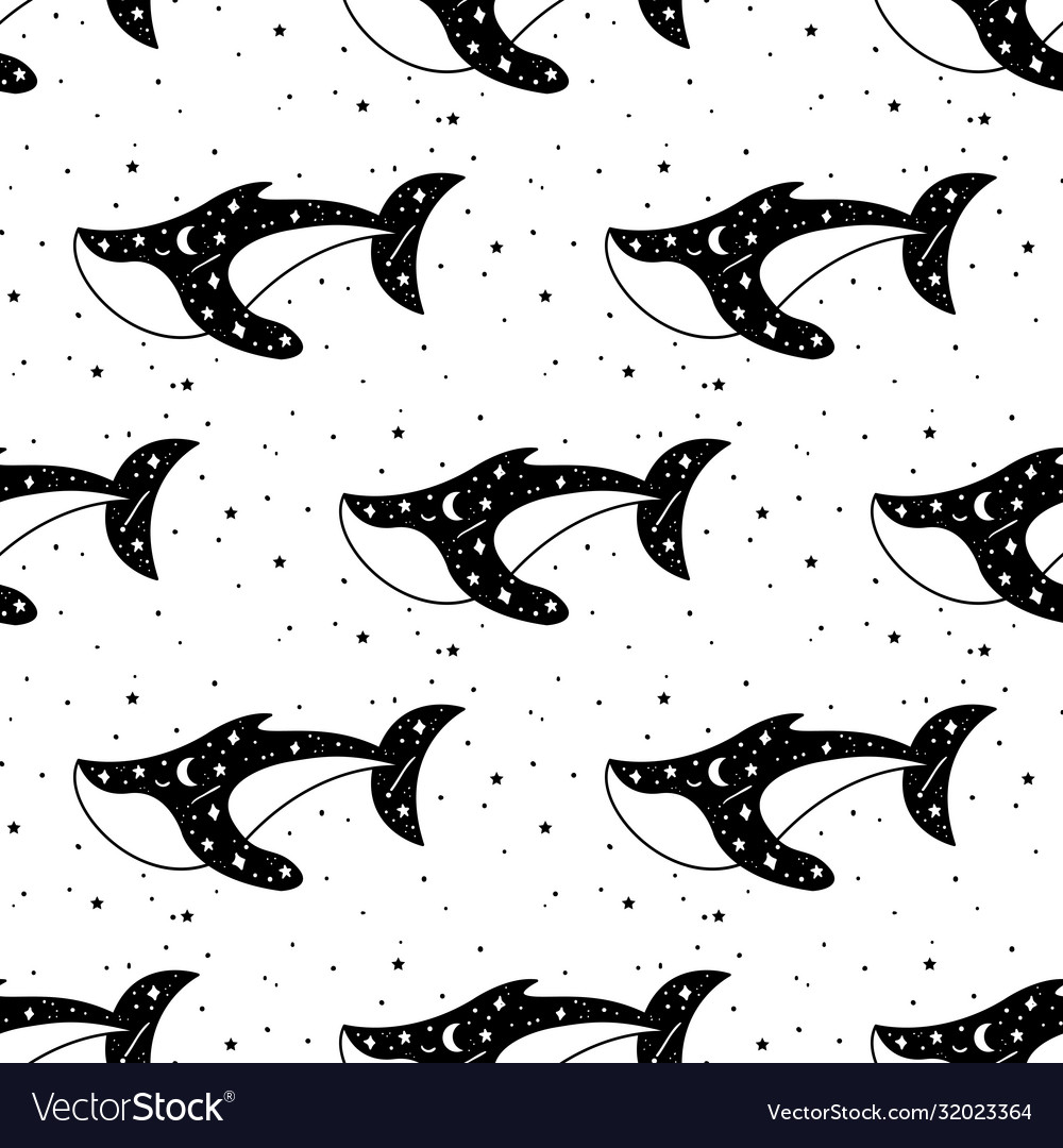 Seamless pattern mystical whale with moon