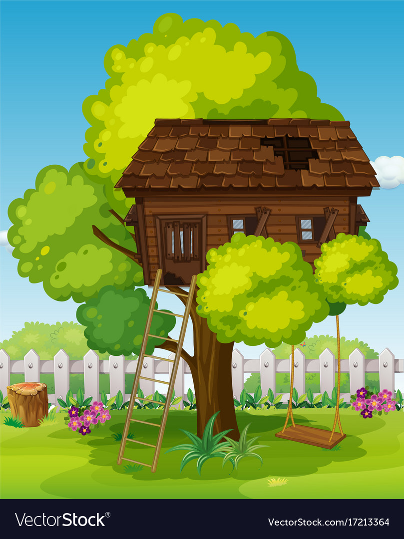 Treehouse with swing in the park Royalty Free Vector Image