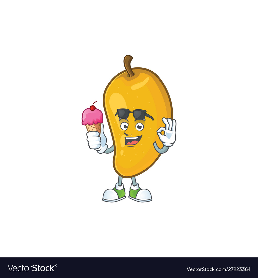 With ice cream cartoon mango character Royalty Free Vector
