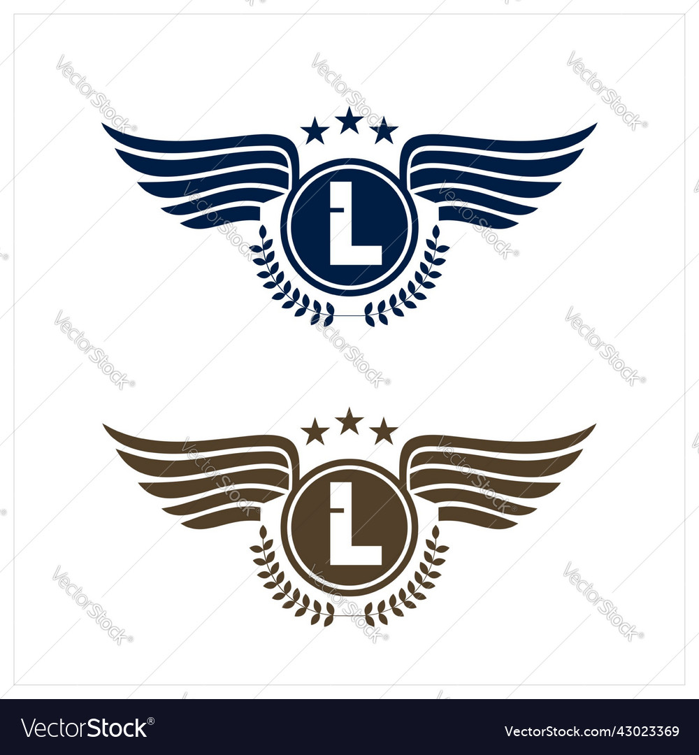 L initials logo in badge star wing shape