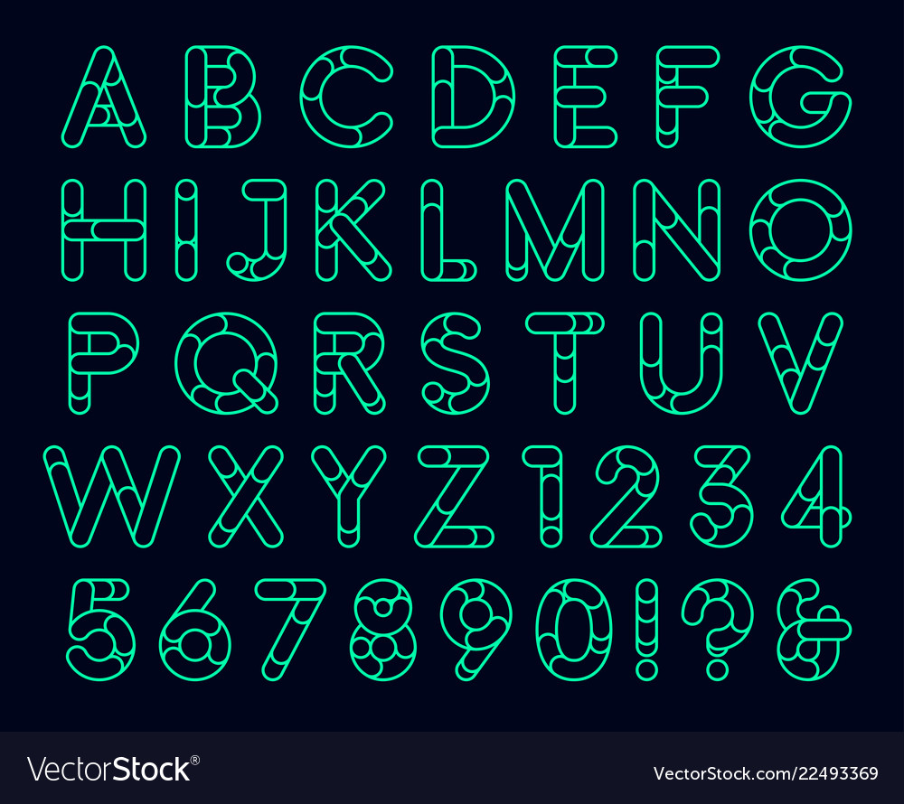 Linear rounded decorative font Royalty Free Vector Image