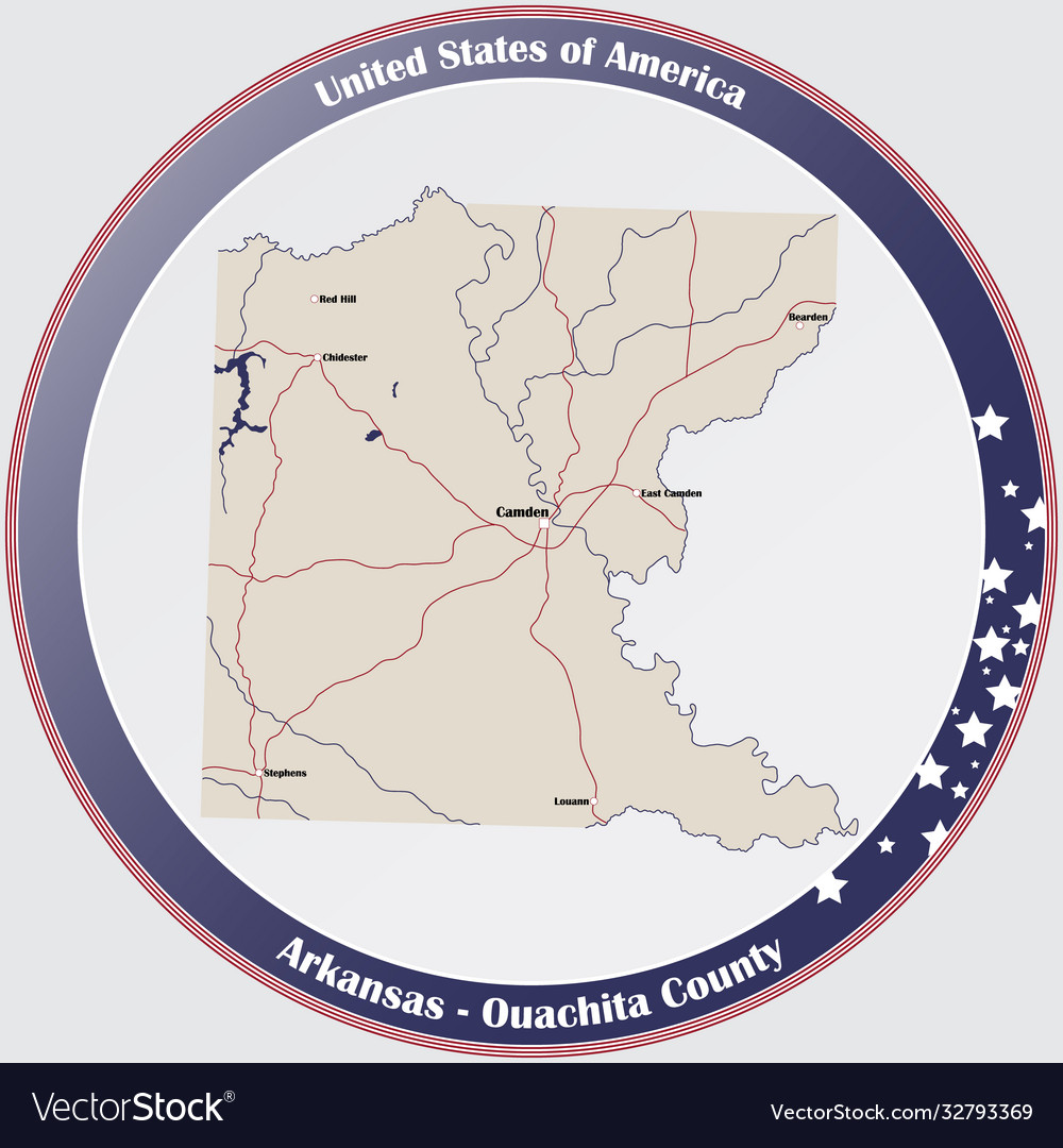 Map ouachita county in arkansas Royalty Free Vector Image