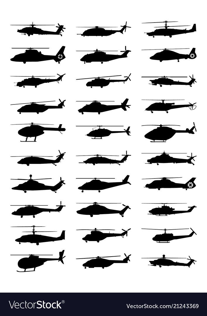 Military helicopters silhouette set Royalty Free Vector