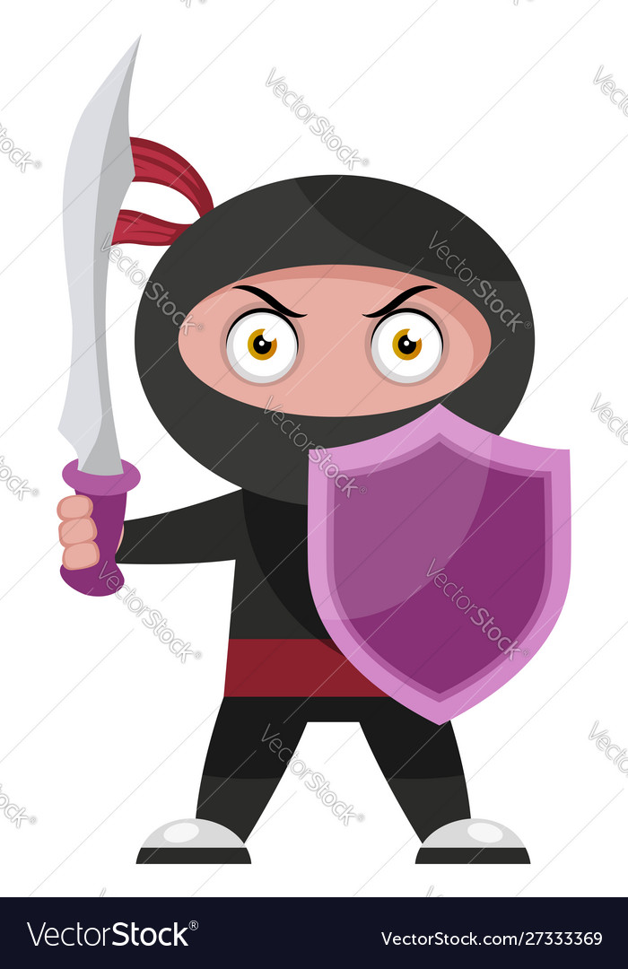 Ninja with shield on white background