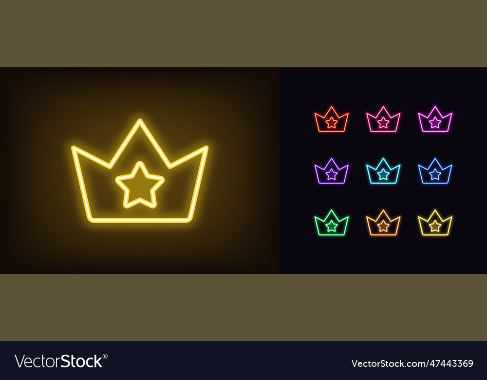 Outline Neon Star-Krone-Icon-Set leuchten