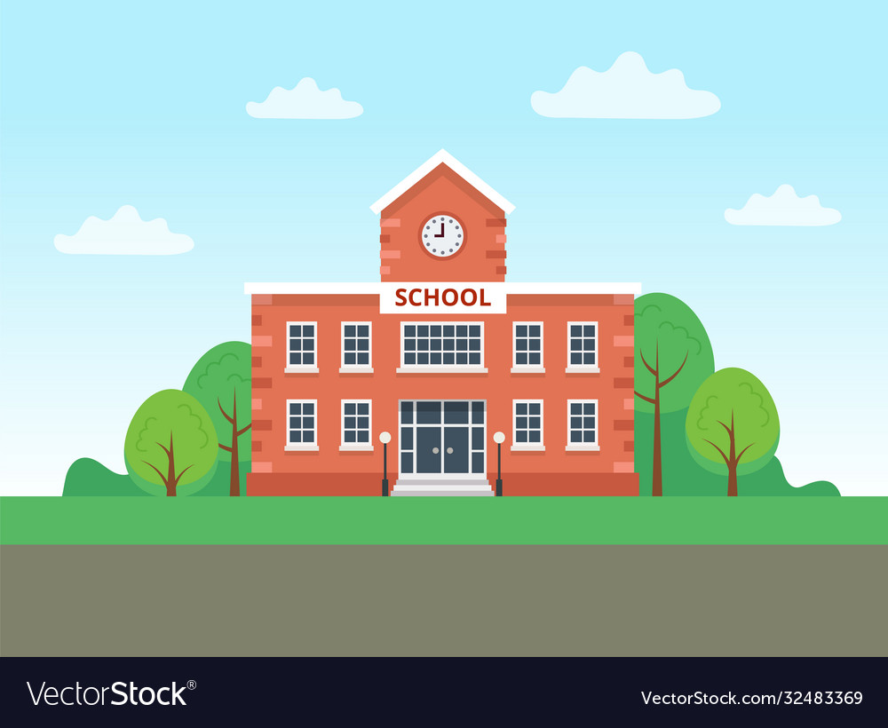 School building with landscape Royalty Free Vector Image