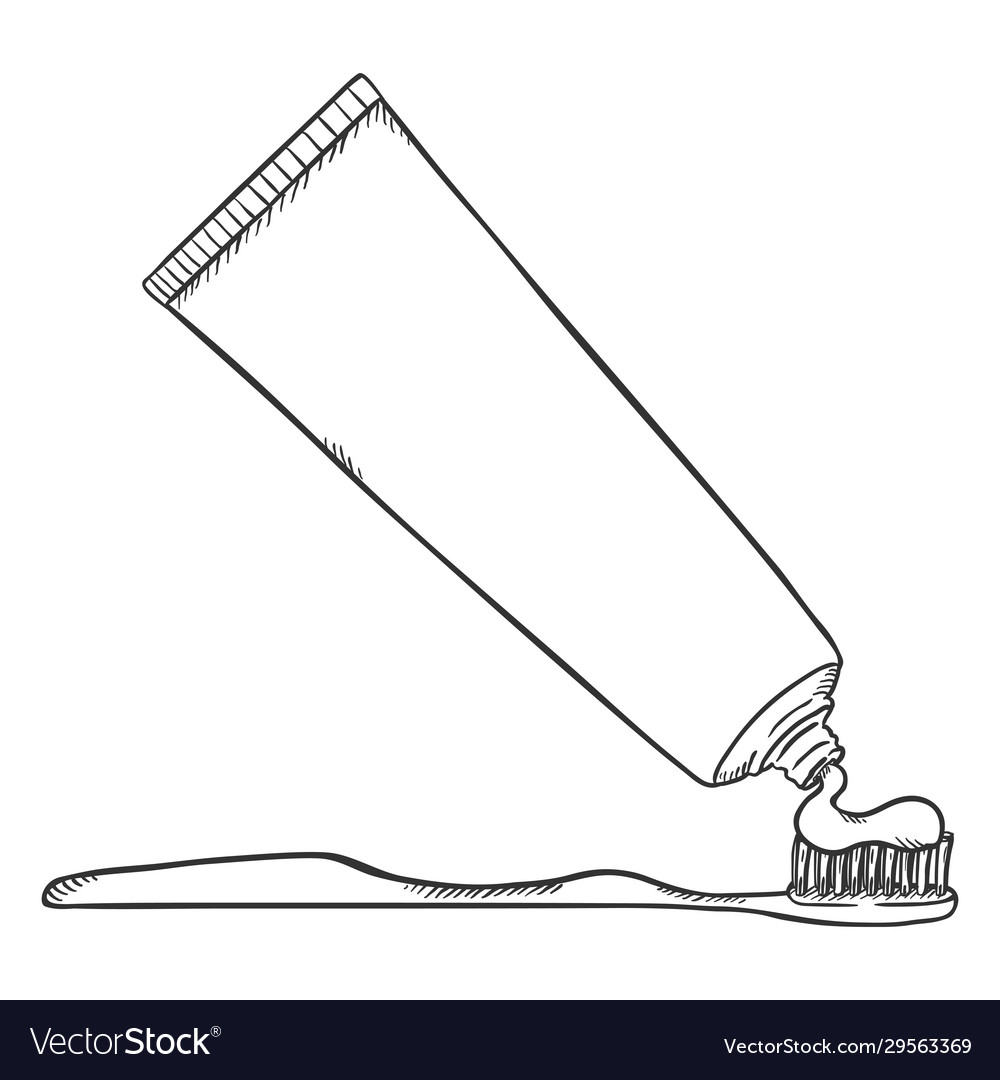 Single Sketch Tube Toothpaste With Toothbrush Vector Image 1347