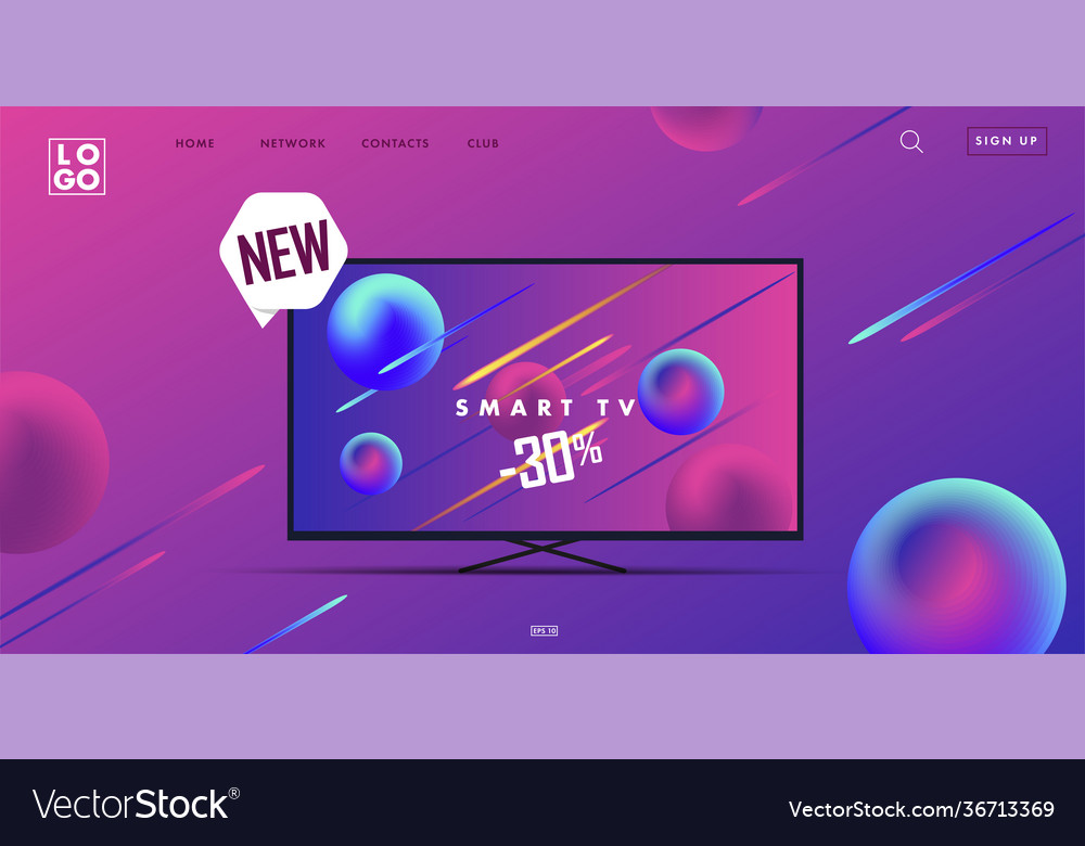 Web site landing page with 3d smart tv Royalty Free Vector