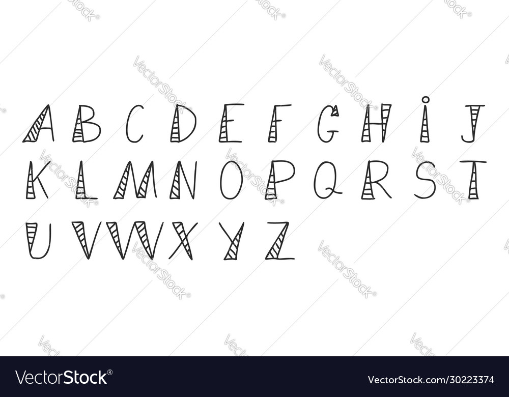 Black color hand drawing english alphabet