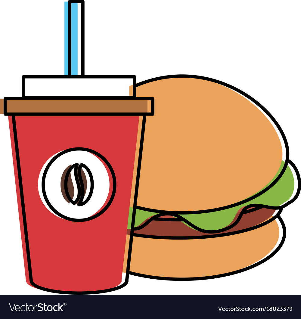 Coffee Plastic Cup With Hamburger Royalty Free Vector Image