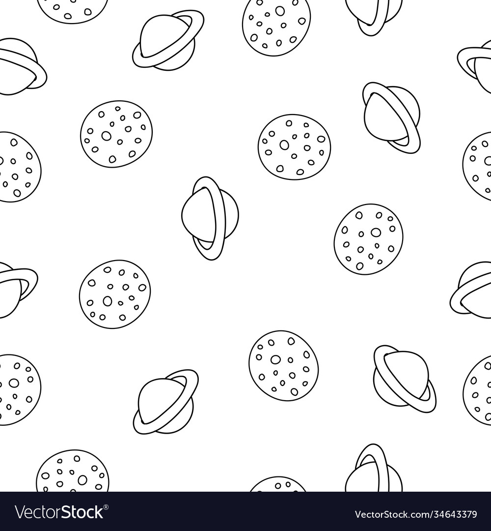 Seamless pattern planets in doodle style