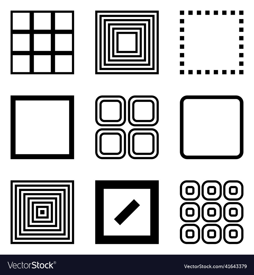 Square flat icon set isolated on white background Vector Image