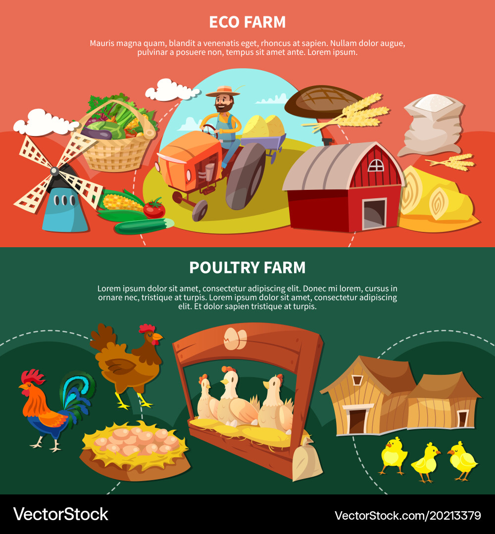 Two Farm Cartoon Banner Set Royalty Free Vector Image