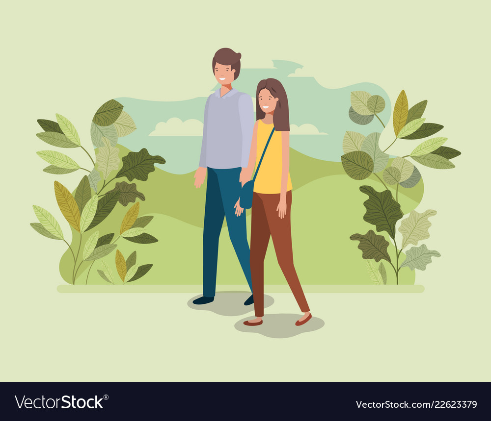 Young couple walking on the park character Vector Image