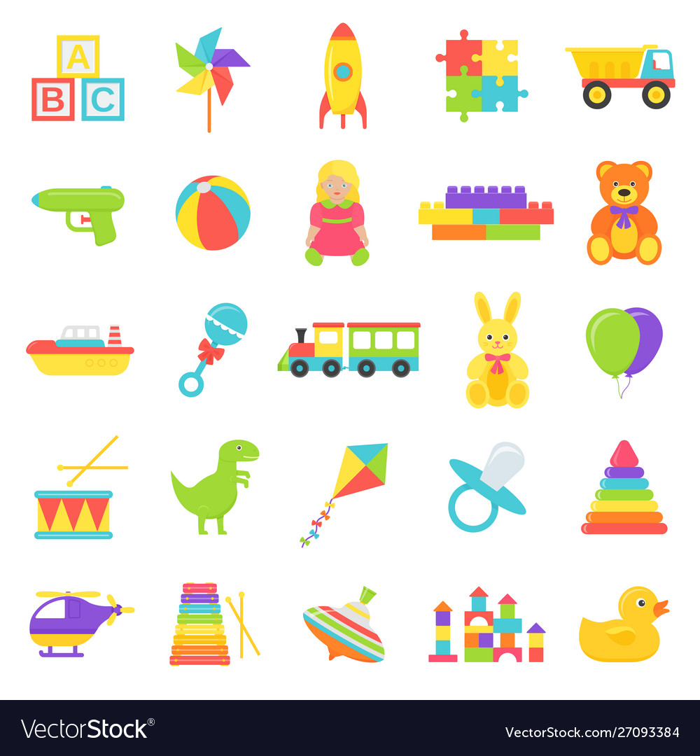 Baby toys set in flat design Royalty Free Vector Image