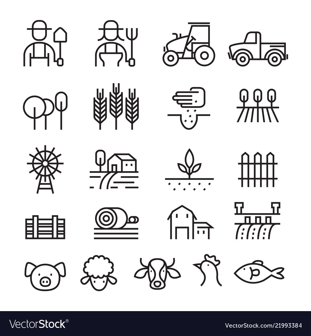 Farm And Agriculture Line Icons Set Royalty Free Vector