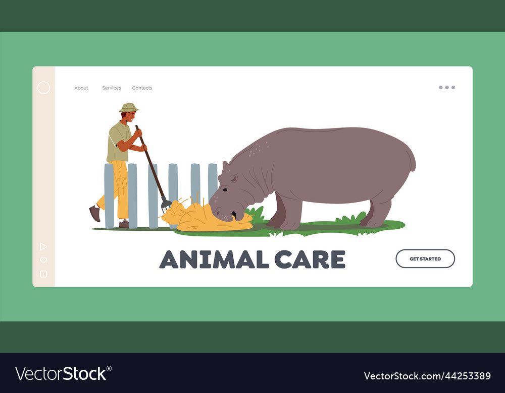 Animal care landing page template zoo worker male Vector Image Animal care landing page template zoo worker male Vector Image