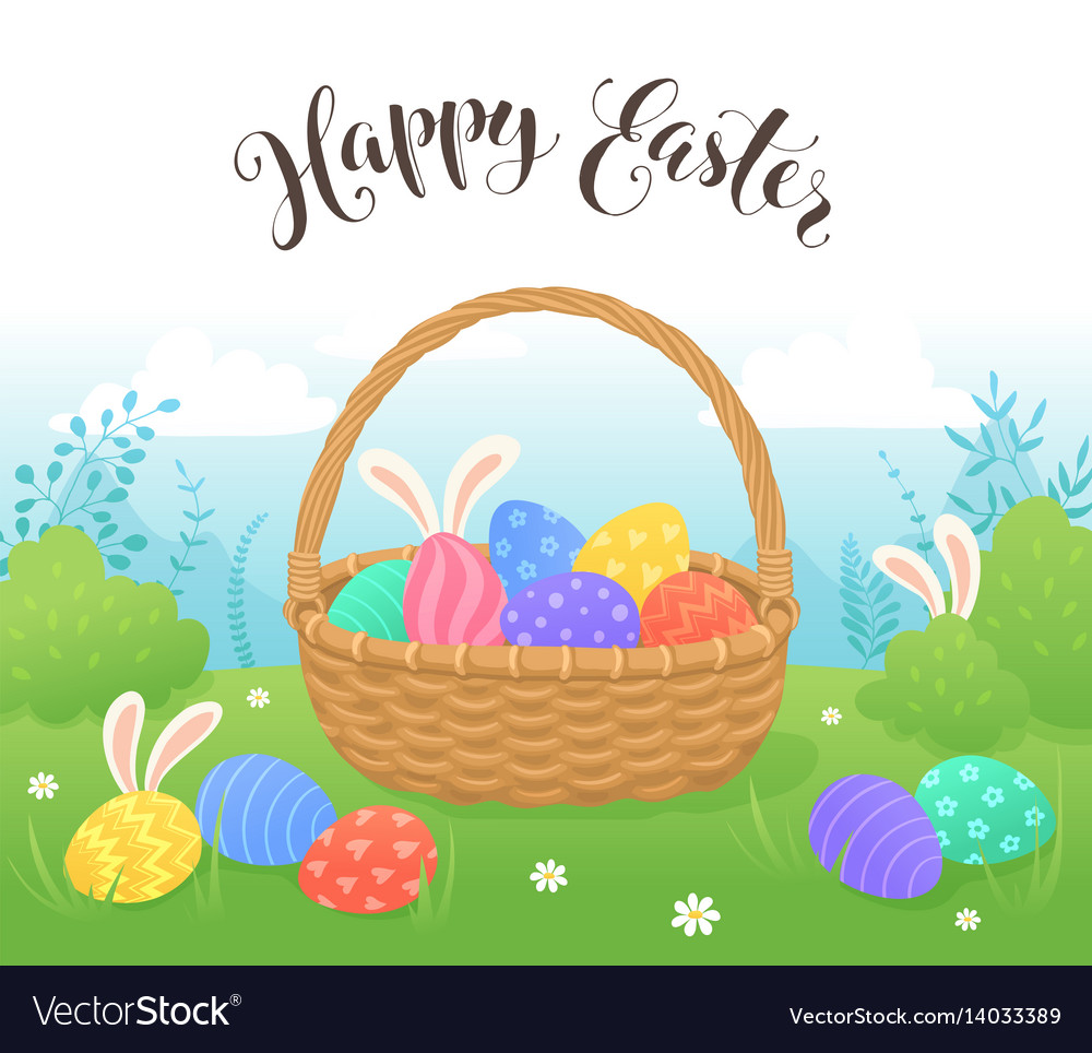 Easter basket with eggs Royalty Free Vector Image