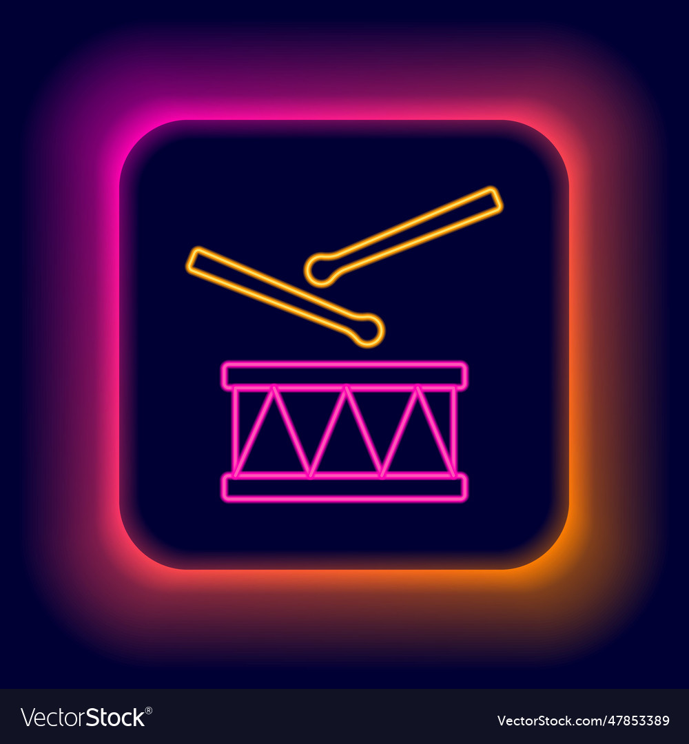 Glowing neon line drum with drum sticks icon Vector Image