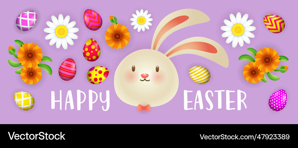 Happy easter lettering with bunny painted eggs Vector Image
