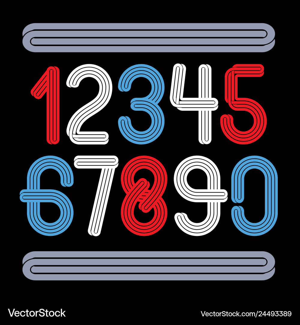 Sideways Numbers Set funky rounded numbers made with parallel Vector Image