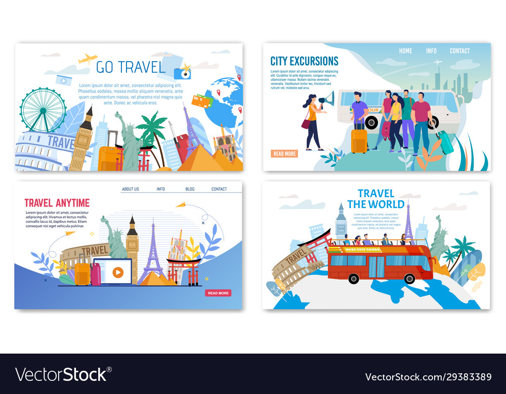 Webpage Set Offering City Excursion World Trip Vector Image