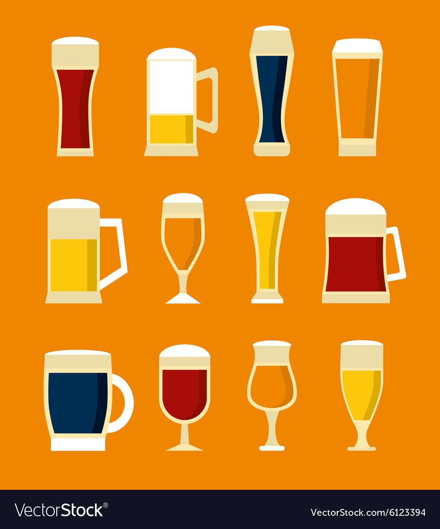 Big set beer glasses and bottles Royalty Free Vector Image