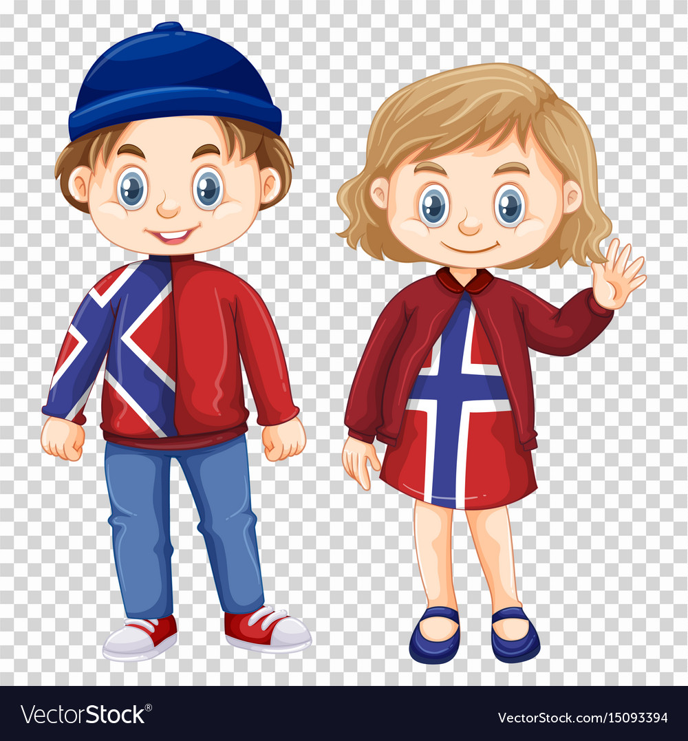 Boy and girl wearing norway shirt design