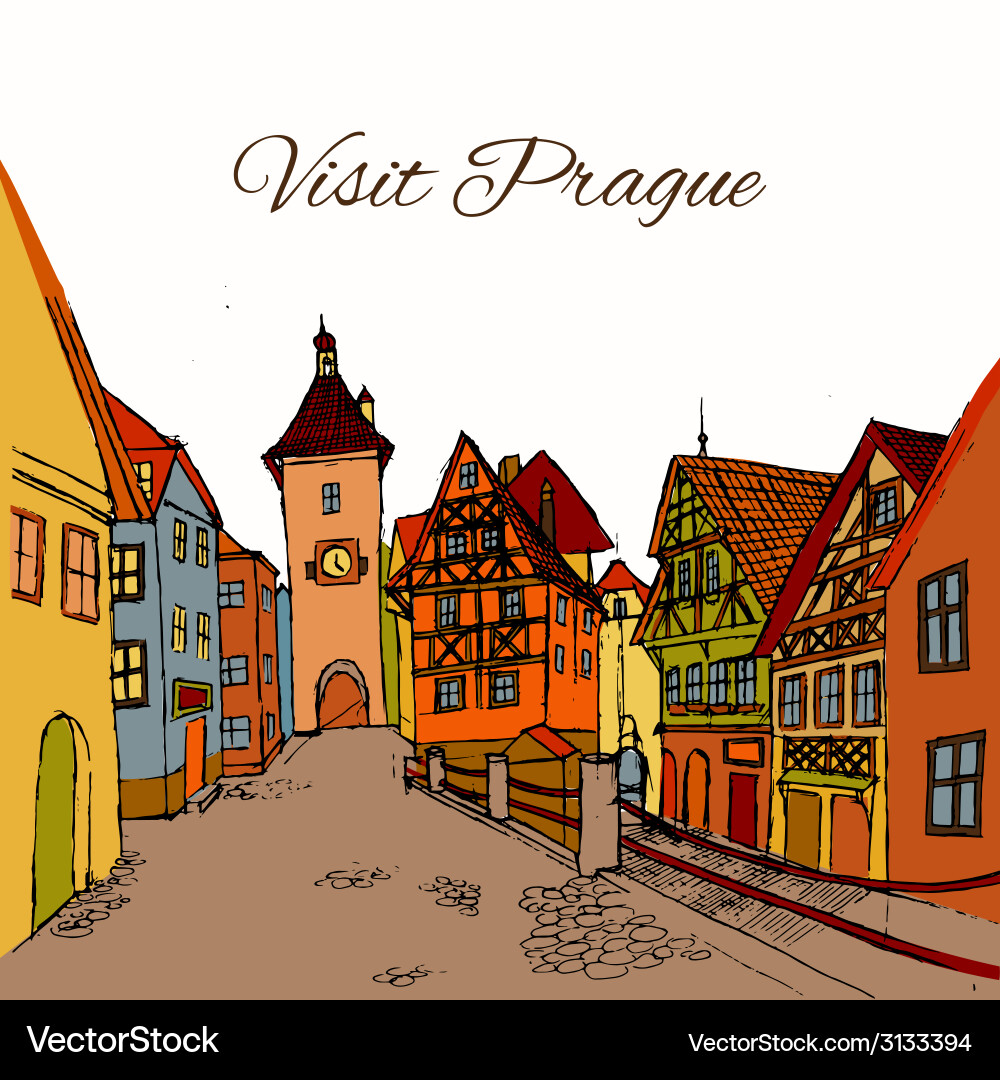 Old town postcard Royalty Free Vector Image - VectorStock